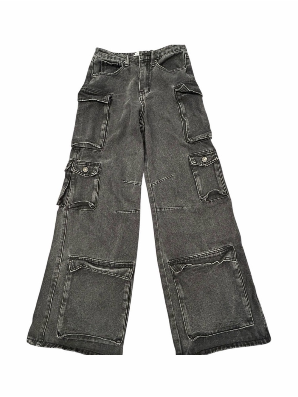 Black Washed Wide-Leg Cargo Jeans